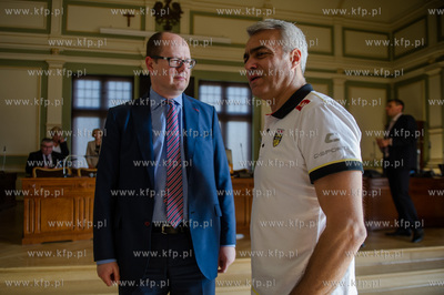 Gdansk. Sala Obrad Rady Miasta. Wizyta zespolu siatkarzy...