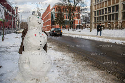 Sniezne balwany ustawione na kampusie Politechniki...