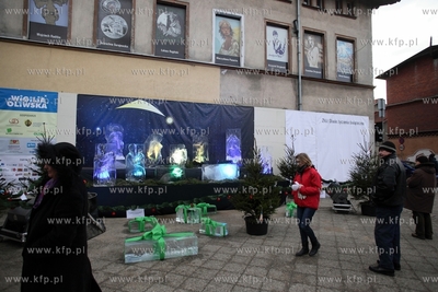 Przed Galeria Sztuki Warzywniak w Gdansku Oliwie, stanela...