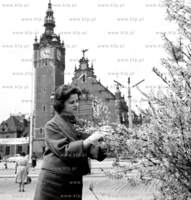 Kobieta na skwerze ( plac Gorkiego ) przed dworcem...