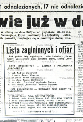 Wycinki z trojmiejskich gazet dotyczacych zatoniecia...