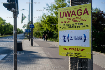 Gdansk. Tabliczka z informacją o planowanych utrudnieniach...