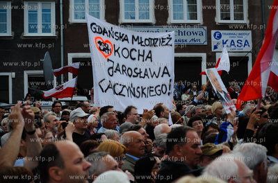 Gdansk. Targ Rybny. Wiec wyborczy Jaroslawa Kaczynskiego,...