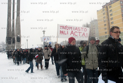 Protest przeciwko ratyfikowaniu umowy ACTA w Gdansku....