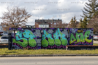 Murales na płocie przy ulicy Grota Roweckiego w Pruszczu...