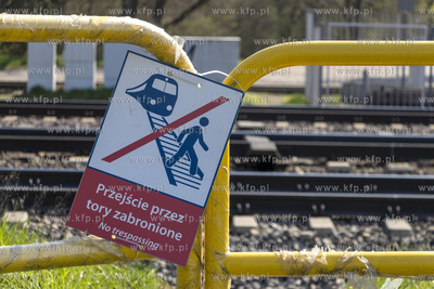 Znak zakazujący przejście przez torowisko na końcu...