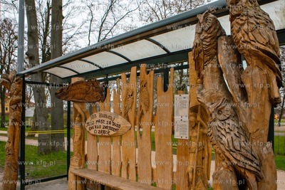 Rzeźbiony przystanek autobusowy w Bolszewie, gmina...