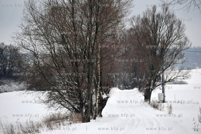 ZIma na Kaszubach. Wiejska droga pomiedzy Sulminem,...