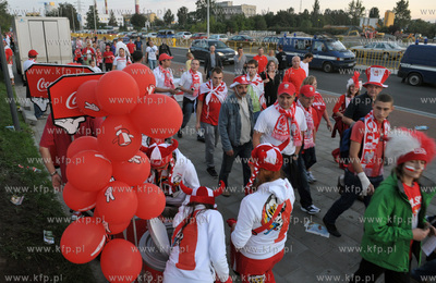 Gdansk. Mecz towarzyski Polska - Niemcy. Nz. kibice...