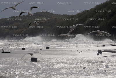 Gdynia. Sztorm na Zatoce Gdanskiej spowodowany przez...
