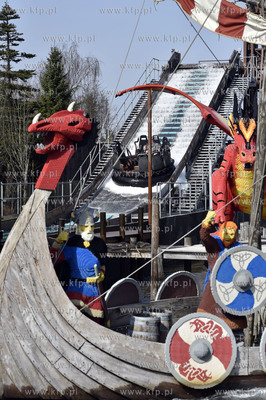 Legoland w Billund, Dania. Wodna zjeżdżalnia. 8.04.2018...