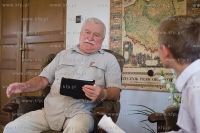 Gdansk.Biuro Lecha Walesy. Rylan J. Daniels mlody dziennikarz...