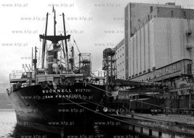 Statek Bucknell Victory w porcie gdańskim.  (Lata...