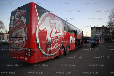 Polski Bus na przystanku w Gdansku Oliwie. Autobus...
