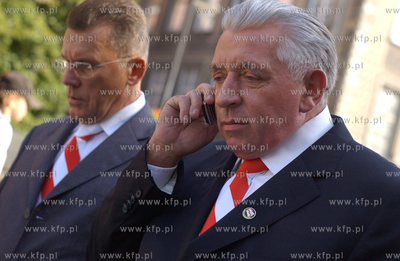 Gdansk. Siedziba Samoobrony. Konferencja prasowa przewodniczacego...