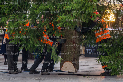 Gdansk. Dlugi Targ. Operacja stawiania swiatecznej...