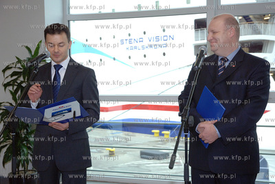Uroczystosc chrztu nowego promu Stena Line zacumowanego...