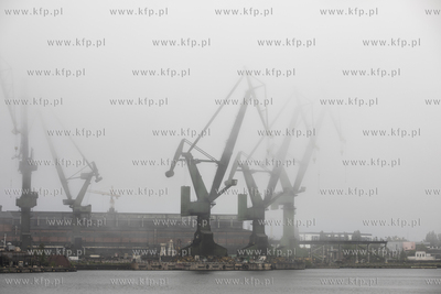 Dzwigi Stoczni Gdańskiej we mgle. 12.06.2020 fot....