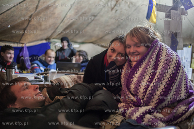 6.12.2013 Lwow, Ukraina NZ Studenci w miasteczku namiotowym....