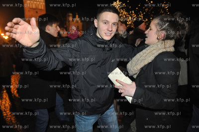 Zabawa sylwestrowa na Targu Weglowym w Gdansku. Na...