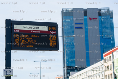 Gdansk. Wrzeszcz. Tablica informacyjna ZKM na przystanku...