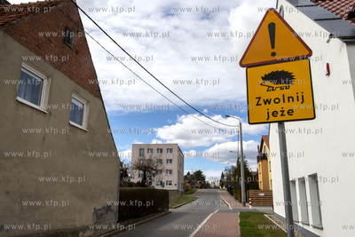 Znaki ostrzegawcze Zwolnij jeże na ulicy Ogrodowej...