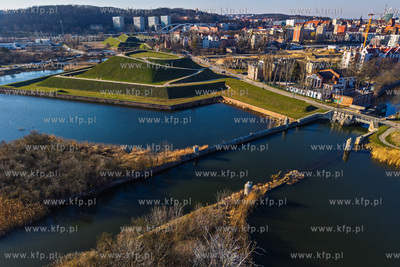 Panorama Gdańska, widok na Bastion Żubr i Kamienną...