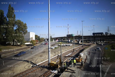 Gdansk. Remont torowiska tramwajowego w okolicach Wezla...
