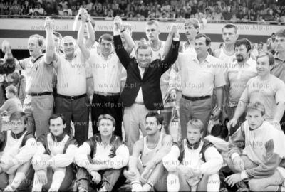 Hala Olivia w Gdansku Oliwie. Lech Walesa podczas meczu...