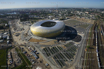 Gdansk, budowa stadionu PGE Arena z lotu ptaka. 06.06.2011...