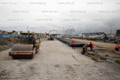 Gdansk. Prace przy budowie wezla drogowego na Letnicy...