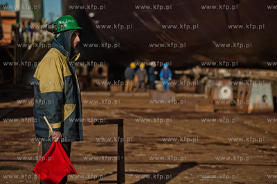 Stocznia Gdansk. Pochylnia B1. Wodowanie promu pasazersko-samochodowego...