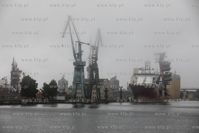 Dzwigi Stoczni Gdańskiej we mgle. 12.06.2020 fot....