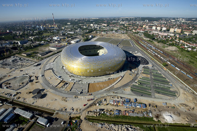 Gdansk, budowa stadionu PGE Arena z lotu ptaka. 06.06.2011...