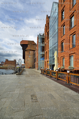 Gdansk. Rybackie Pobrzeze w oddali gdanski zuraw. 29.06.2015...