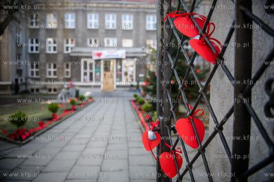 Gdansk. Walentynkowe dekoracje Palacu Mlodziezy, przygotowane...