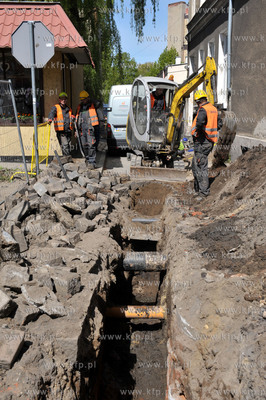 Gdansk. Dolne Miasto. Remont i przebudowa ulicy Lakowej...