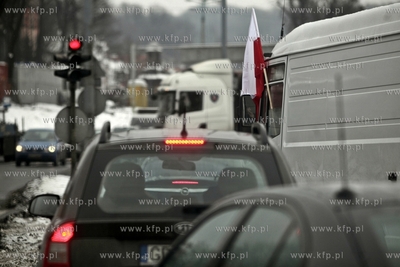Gdansk. Trakt sw. Wojciecha. Protest kierowcow samochodow...