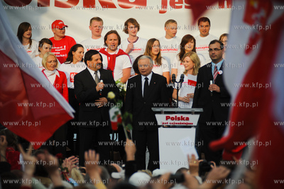 Gdansk. Targ Rybny. Wiec wyborczy Jaroslawa Kaczynskiego,...