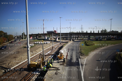 Gdansk. Remont torowiska tramwajowego w okolicach Wezla...