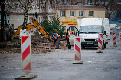 Slupsk. Remontowana i modernizowana ulica Grunwaldzka,...
