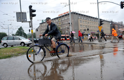 Gdansk podczas ulewy. Nz zalane skrzyzowanie 3 Maja...