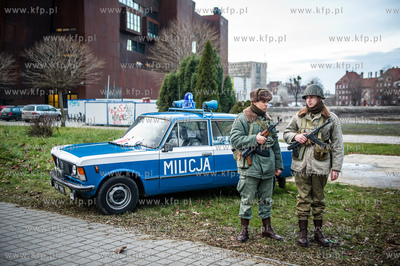 Gdansk. Teren przez Historyczna Sala BHP. Inscenizacja...