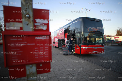 Polski Bus na przystanku w Gdansku Oliwie. Autobus...