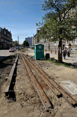 Gdansk. Dolne Miasto. Remont i przebudowa ulicy Lakowej....
