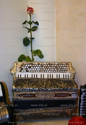 Wystawa akordeonow w krzywym domku na sopockim deptaku....