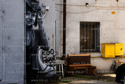 Mural autorstwa Marka Looneya Rybowskiego na elewacji...
