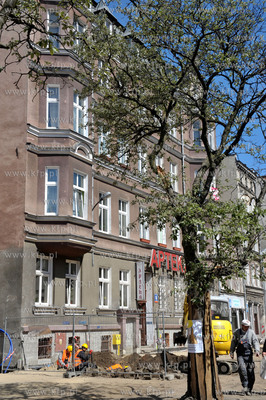 Gdansk. Dolne Miasto. Remont i przebudowa ulicy Lakowej....