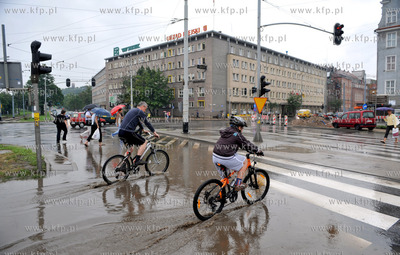 Gdansk podczas ulewy. Nz zalane skrzyzowanie 3 Maja...