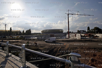 Gdansk. Prace przy budowie wezla drogowego w Letnicy...